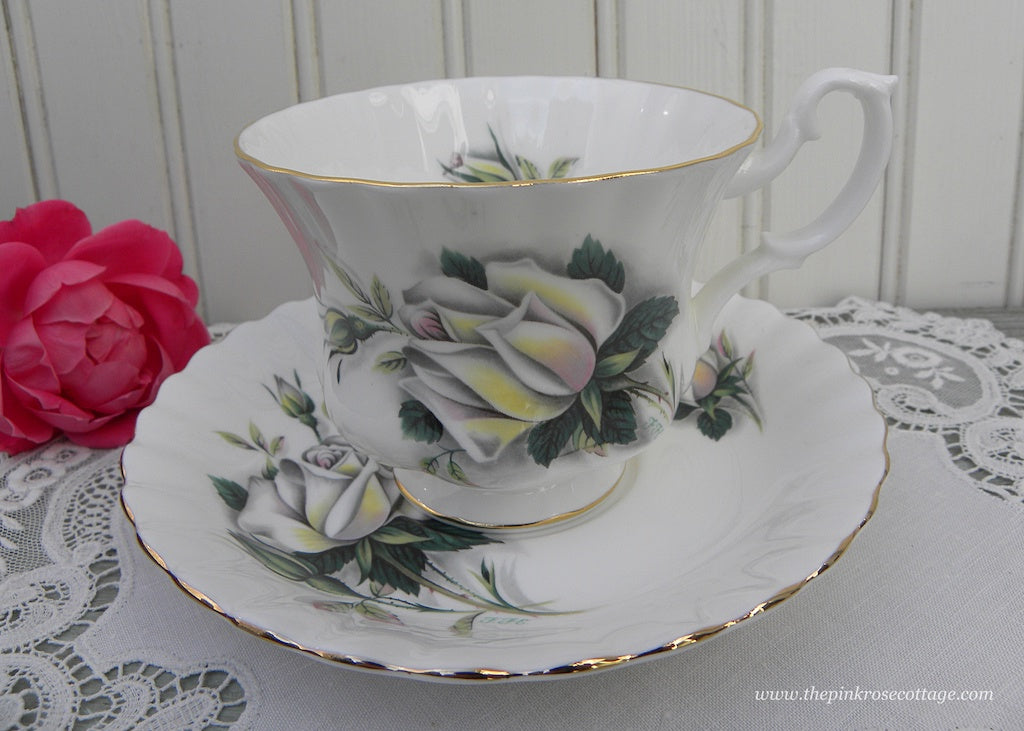 Vintage Royal Albert Blush White Rose Teacup and Saucer