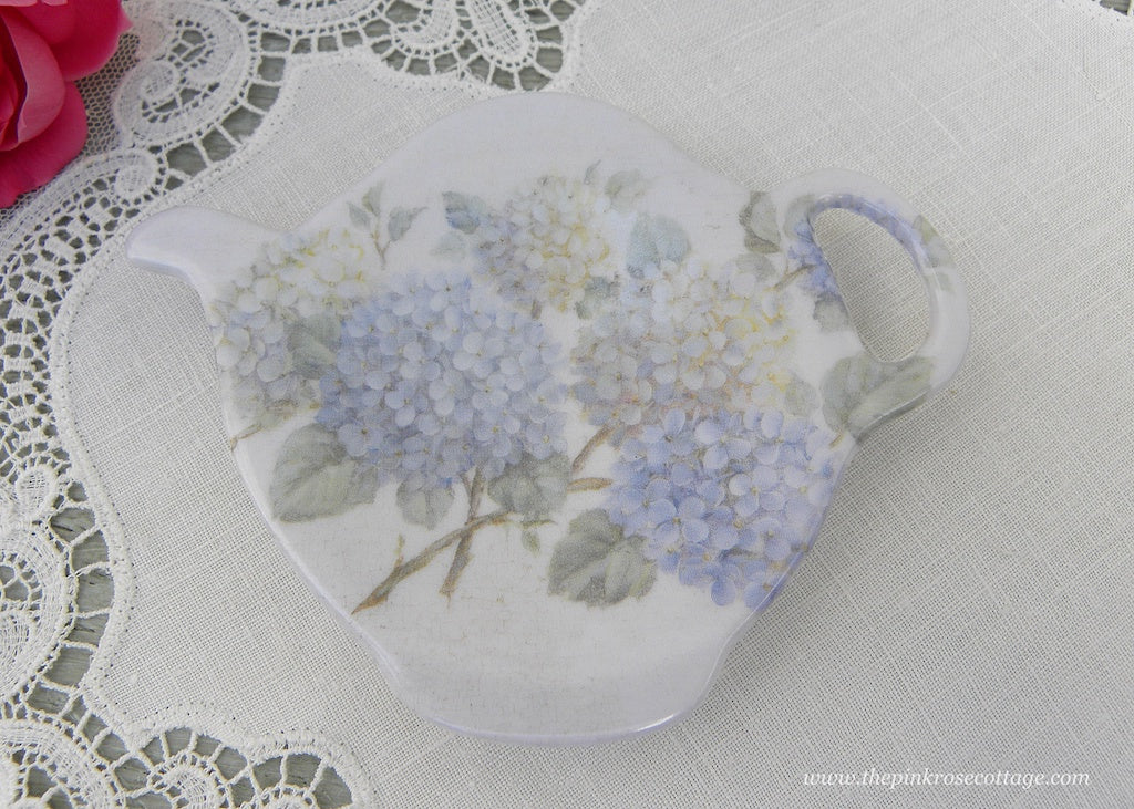 Teapot Shaped Melamine Blue Hydrangea Tea Bag Holder