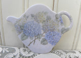 Teapot Shaped Melamine Blue Hydrangea Tea Bag Holder