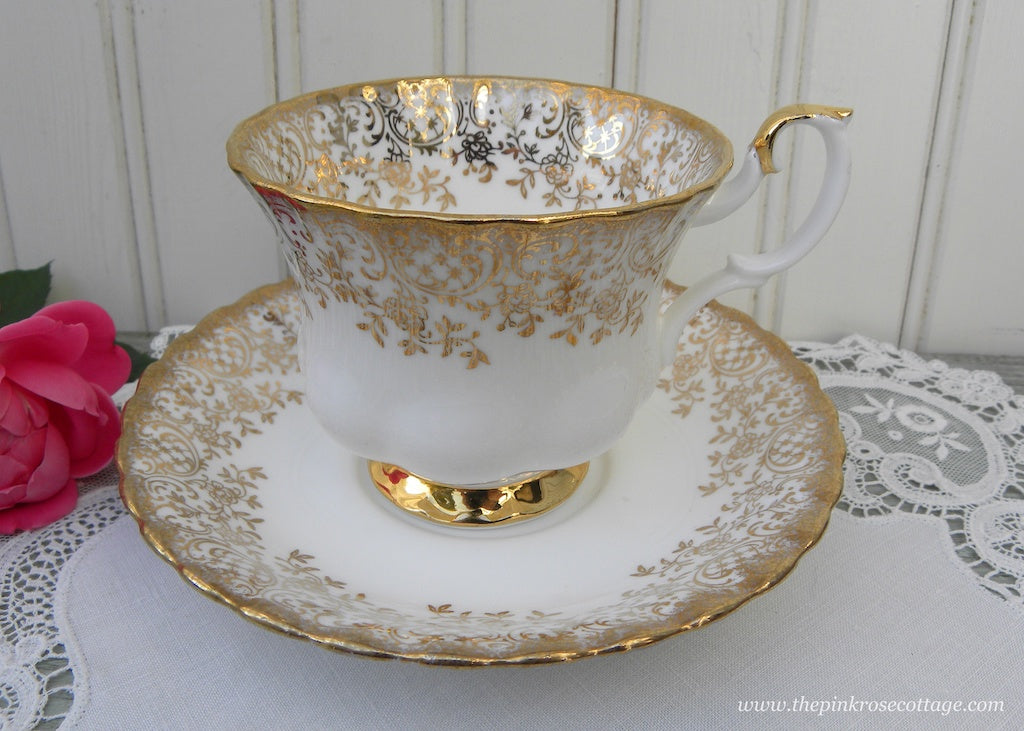Vintage Royal Albert White and Gold Chintz Teacup and Saucer