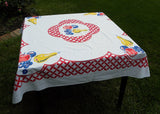 Vintage Red and White Tablecloth Fruits and Lattice