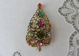 Vintage Dodds Filigree Rhinestone Christmas Tree Pin Brooch