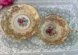 Vintage Paragon Roses Gold Gilt Teacup and Saucer Double Warrant