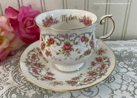 Vintage Queen's Pink Roses Mother Teacup and Saucer Mothers Day