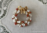 Vintage JJ Enameled White Christmas Holly Pin Brooch