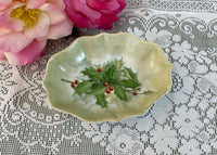 Vintage Hand Painted Christmas Holly Tidbit Ring Dish