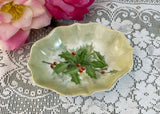 Vintage Hand Painted Christmas Holly Tidbit Ring Dish