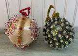 2 Vintage Push Pin Christmas Ornaments Red Gold Green Blue