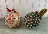 2 Vintage Push Pin Christmas Ornaments Red Gold Green Blue