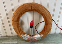 Vintage Chenille Christmas Wreath with Lighted Candle