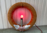 Vintage Chenille Christmas Wreath with Lighted Candle