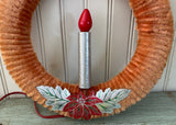 Vintage Peerless Chenille Christmas Wreath with Lighted Candle