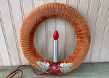 Vintage Peerless Chenille Christmas Wreath with Lighted Candle