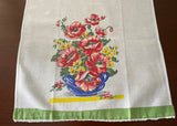 Vintage Tea Towel Red Poppies in Blue Flower Pot