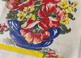 Vintage Tea Towel Red Poppies in Blue Flower Pot