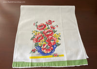 Vintage Tea Towel Red Poppies in Blue Flower Pot