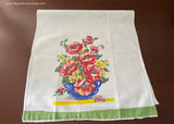 Vintage Tea Towel Red Poppies in Blue Flower Pot