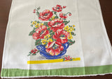 Vintage Tea Towel Red Poppies in Blue Flower Pot