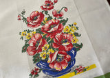Vintage Tea Towel Red Poppies in Blue Flower Pot