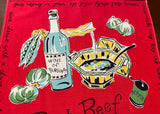 Vintage Culinary Tea Towel Roast Beef and Burgundy Veggies and More
