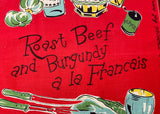 Vintage Culinary Tea Towel Roast Beef and Burgundy Veggies and More