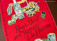 Vintage Culinary Tea Towel Roast Beef and Burgundy Veggies and More