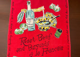 Vintage Culinary Tea Towel Roast Beef and Burgundy Veggies and More