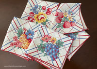 4 Vintage Colorful Fruits and Flowers Napkins Cherries Berries and More