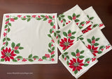 Set of 6 Vintage Christmas Poinsettia and Holly Napkins