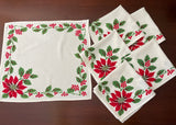 Set of 6 Vintage Christmas Poinsettia and Holly Napkins