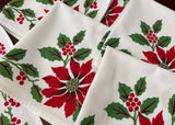 Set of 6 Vintage Christmas Poinsettia and Holly Napkins