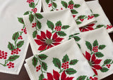 Set of 6 Vintage Christmas Poinsettia and Holly Napkins