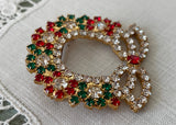 Vintage Style Rhinestone Christmas Wreath Pin