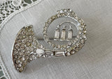 Vintage French Horn Rhinestone Pin Brooch