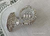 Vintage French Horn Rhinestone Pin Brooch