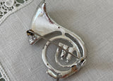 Vintage French Horn Rhinestone Pin Brooch