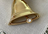 Vintage Gold Tone Moveable Christmas Bell and Bow Brooch Pin