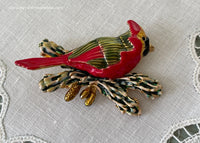 Vintage Smithsonian Institute Enameled Red Cardinal Bird Brooch Pin