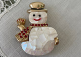 Vintage Mother of Pearl and Rhinestone Snowman Pin