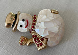 Vintage Mother of Pearl and Rhinestone Snowman Pin