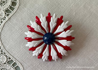 Vintage Enameled Red White and Blue Patriotic Flower Pin