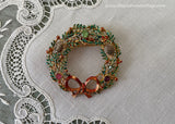 Vintage Enameled Christmas Wreath Brooch Pin