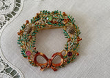 Vintage Enameled Christmas Wreath Brooch Pin