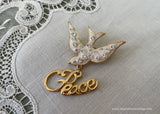 Vintage Danecraft Rhinestone Peace Dove Christmas Pin Brooch