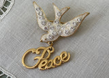 Vintage Danecraft Rhinestone Peace Dove Christmas Pin Brooch