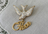 Vintage Danecraft Rhinestone Peace Dove Christmas Pin Brooch