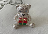 Vintage Napier Articulated Christmas Bear with Present Pin Brooch