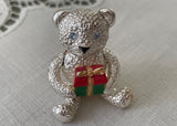 Vintage Napier Articulated Christmas Bear with Present Pin Brooch