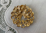 Vintage JJ Christmas Wreath Pin with Bow and Rhinestones