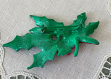 Vintage Enameled Christmas Holly Pin Brooch